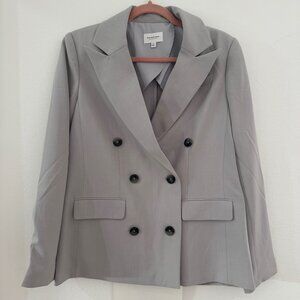 Who What Wear Light Gray Double-Breasted Blazer – Classic Tailored Fit, Small